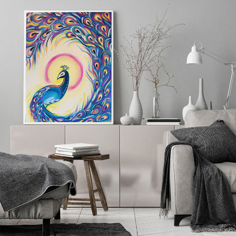 Oil Paint By Numbers Peafowl Frameless Picture Craft Kit for Home Living Room