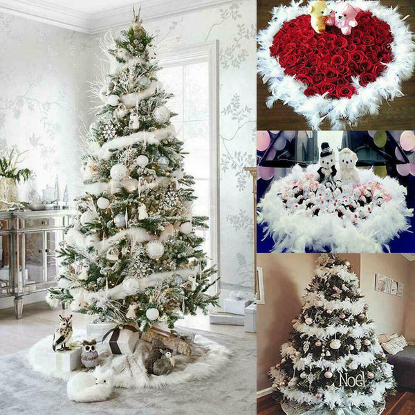 2M Christmas Tree White Feather Xmas Ribbons Boa Strips Garland Party Home F1X1