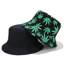 Cotton Fisherman Hats Women Men Leaf Double-sided Basin Caps (Green+Black)