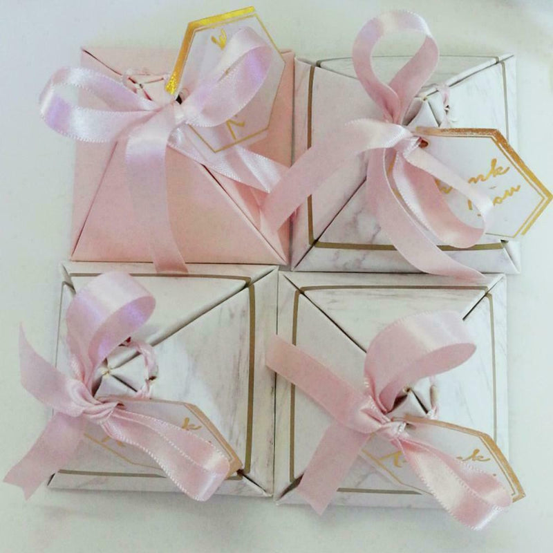 20× Wedding Favor Marble Triangle Candy Box Ribbon Party Holiday Supply K5K5