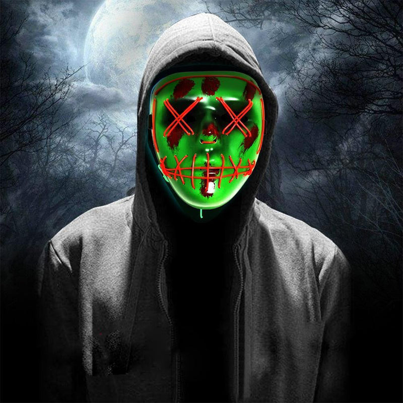 EL Luminous Glowing Masks Halloween Masquerade Makeup Party Decor (Red)