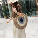 Ladies Rattan Color Splicing Handmade Messenger Shoulder Bag Straw Woven Handbag