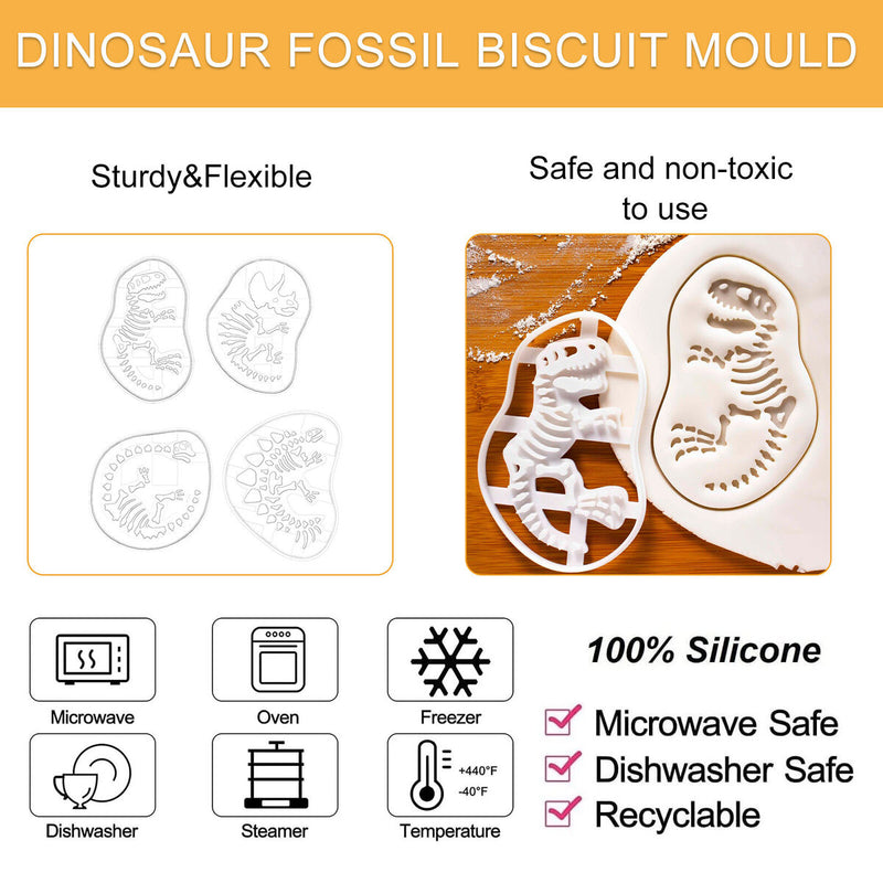 Dinosaur Fossil Baking Mould Funny 4pcs Pastry Mould Diy for Kids Birthday