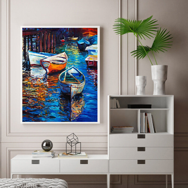 River Boat Oil Paint By Numbers Kit DIY Acrylic Painting on Canvas Picture