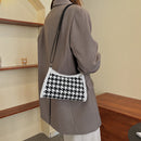 Female Fluffy Houndstooth Shoulder Bag Women Zipper Casual Clutch Bag Handbag