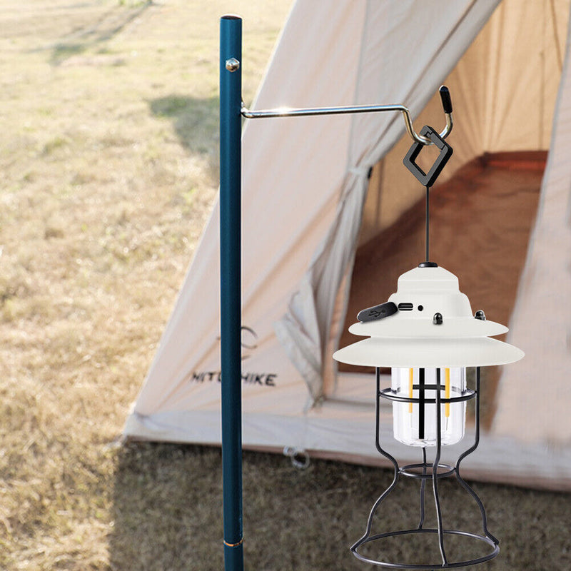 Retro LED Camping Lamp Outdoor Hanging Lantern Waterproof 2 Mode Nightlight