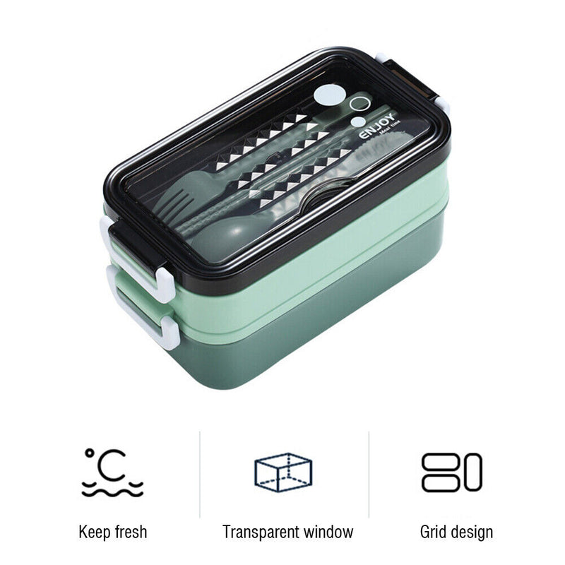 Lunch Bento Box Microwave Heating Split Double Layer Food Storage (Green) Newly