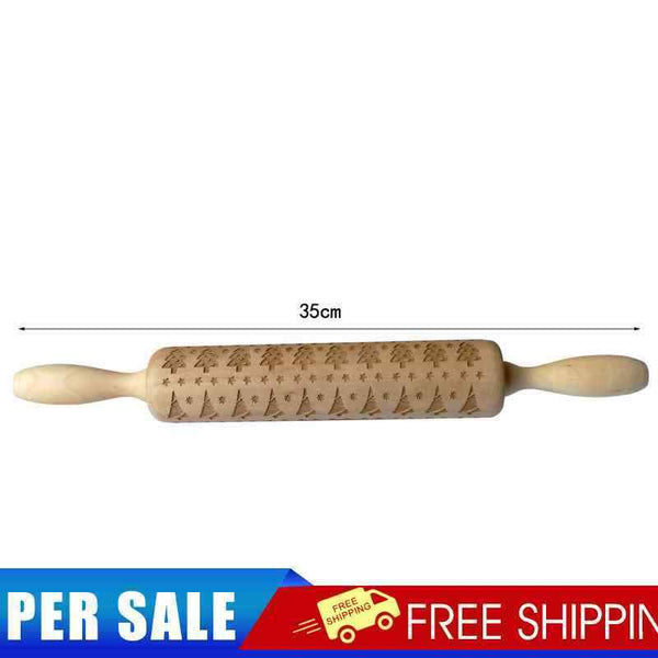 DIY Cookies Biscuit Tools Christmas Tree Patterned Embossed Dough Rolling Pin