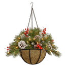 Christmas Basket Pendant Pinecone LED Lights Wreath Pendant for Door Tree Window