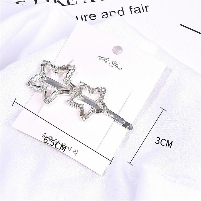 Women Pentagram Headwear Star Shiny Metal Hairgrip Rhinestone Crystal Hair Clip