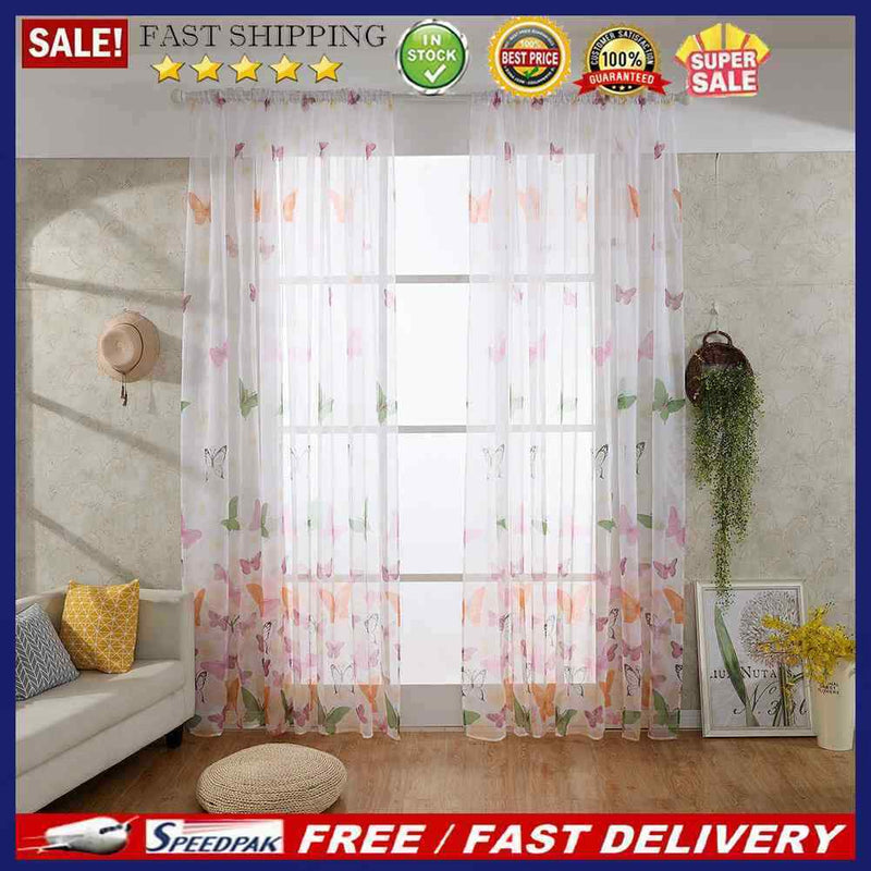 Colorful Butterlfly Offset Printing Burnt-out Curtain Sheer Organdy Panel