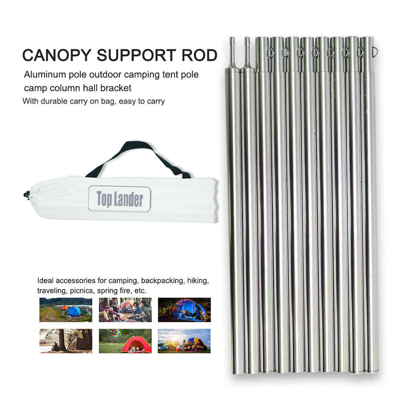 10pcs Outdoor Camping Tent Awning Pole Aluminum Adjustable Canopy Support R