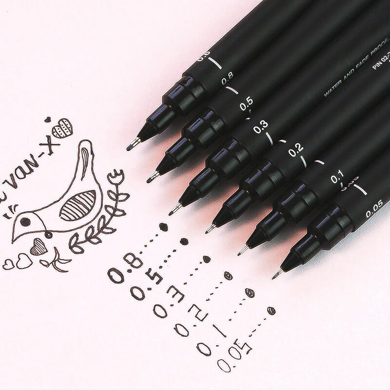 6pcs Micron Fine Line Pen 005 01 02 03 05 08 BRUSH Art O1O9 Tools Supplies U2J3