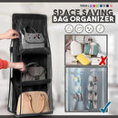 6 Pocket Hanging Handbag Organizer Wall Closet Clear Storage Bag (Black) Newly