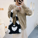 5pcs Retro Women Plush Leopard Love Shoulder Bag (White Heart)