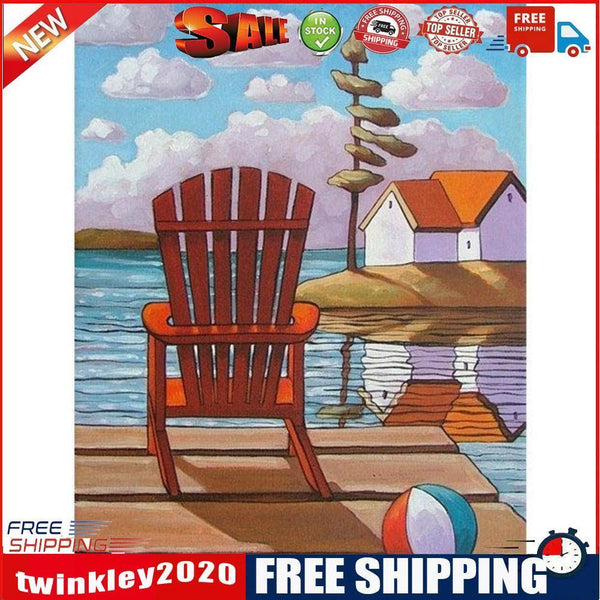 Lake Chair Hut Oil Paint By Numbers Kits DIY Handpainted on Canvas Wall Art