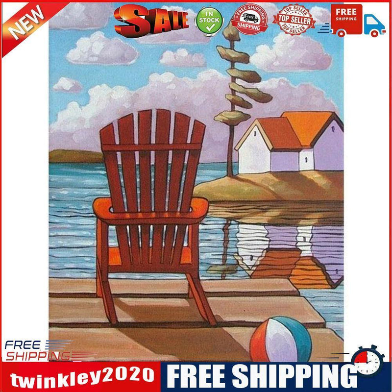 Lake Chair Hut Oil Paint By Numbers Kits DIY Handpainted on Canvas Wall Art