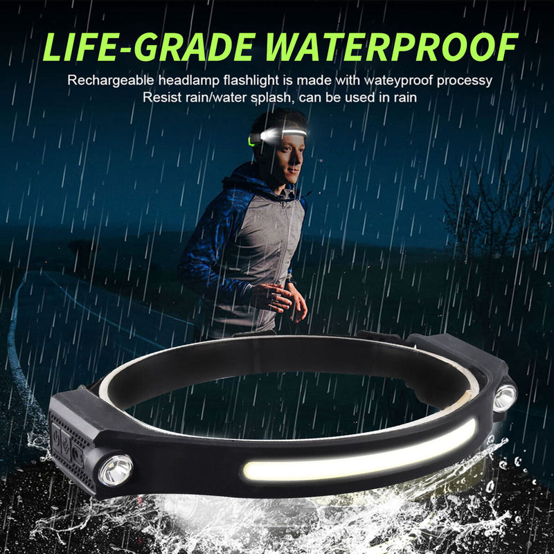 COB Headlights Adjustable Headband & Remote Lighting Rechargeable USB Lights