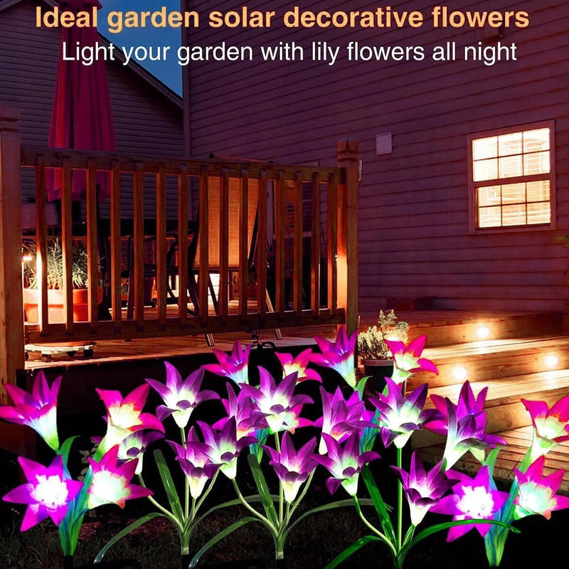 LED Solar Power Lily Flower Light Stake Lamp Garden Path Decoration/