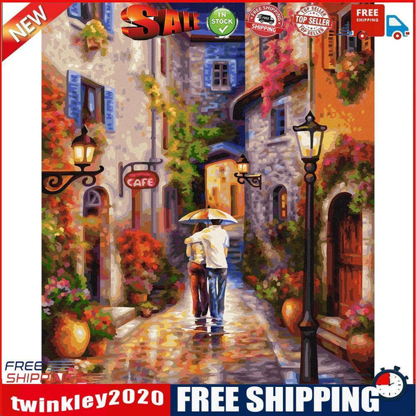 Couple in Alley Oil Paint By Numbers Kit DIY Acrylic Painting on Canvas