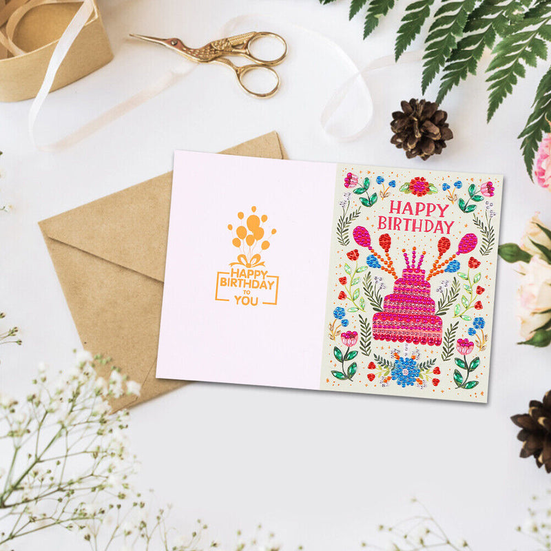 Special Shaped 5D Diamond Painting Happy Birthday Card DIY Postcard (KP017)