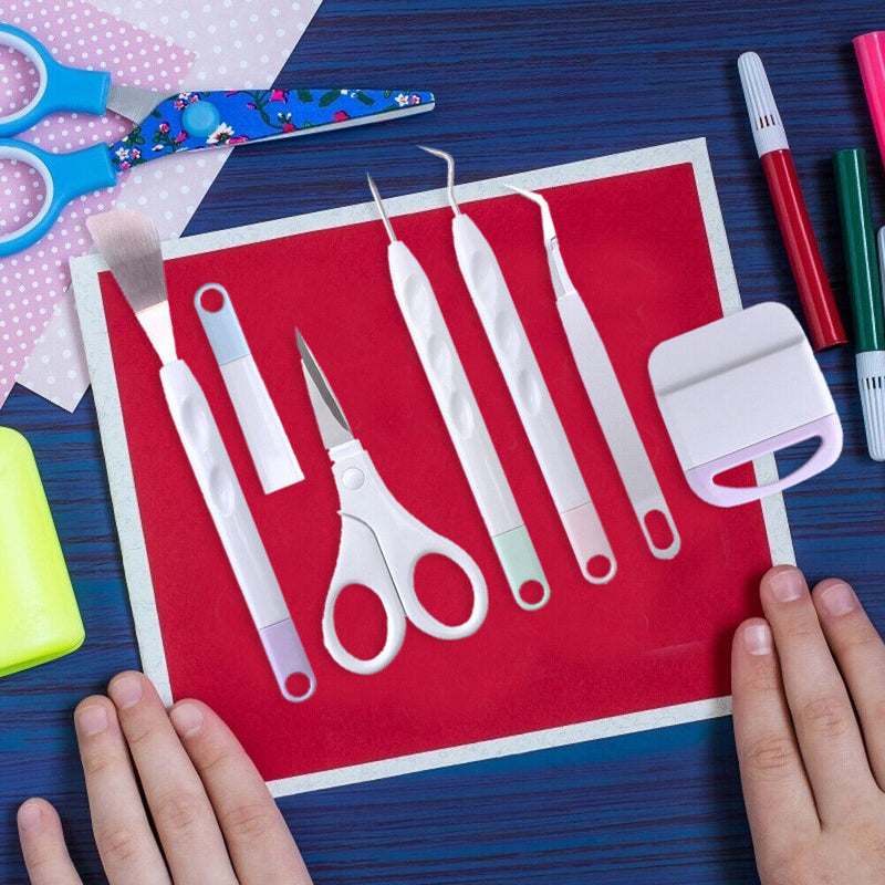 7x Vinyl Weeding Tools Silhouettes Scraper Tweezers Scissor Craft (Red)