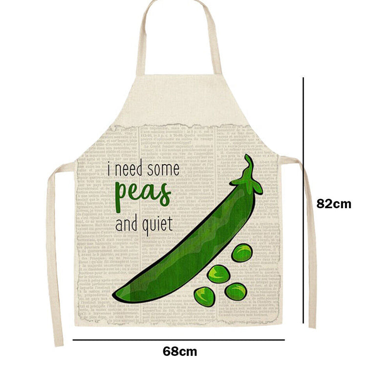 Pea Printed Women Kitchen Aprons Waterproof Linen Oil-proof Apron (82x68cm)