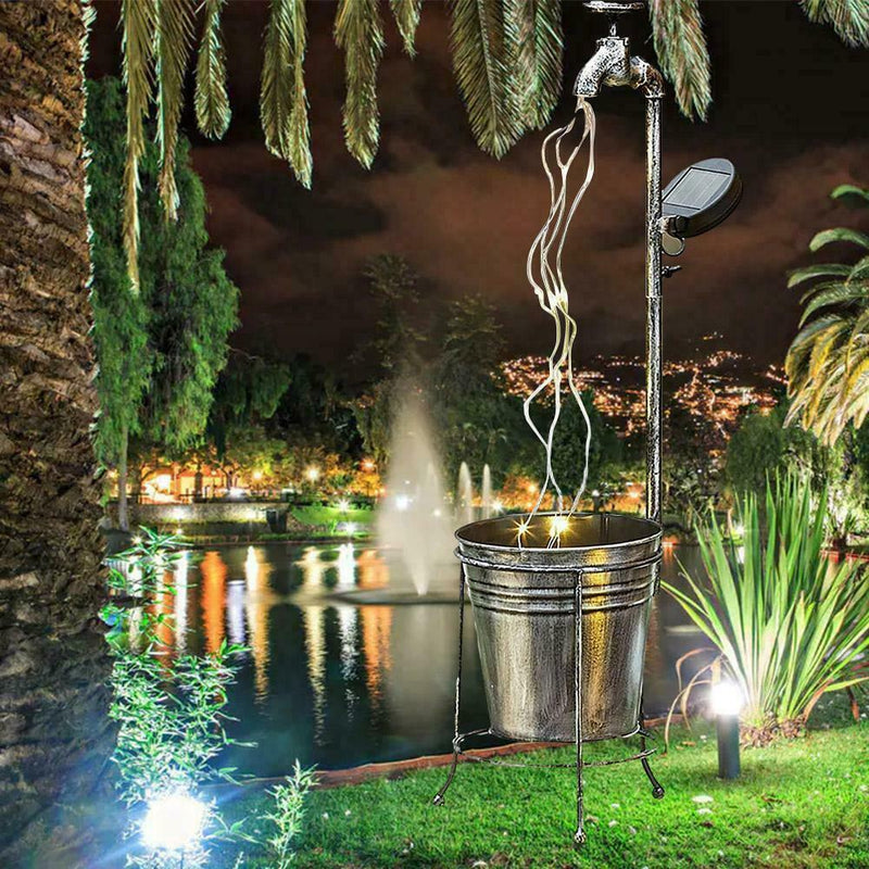 Solar Garden Yard Stake WATER FAUCET PLANTER Fairy Art De Outdoor Light I2U7