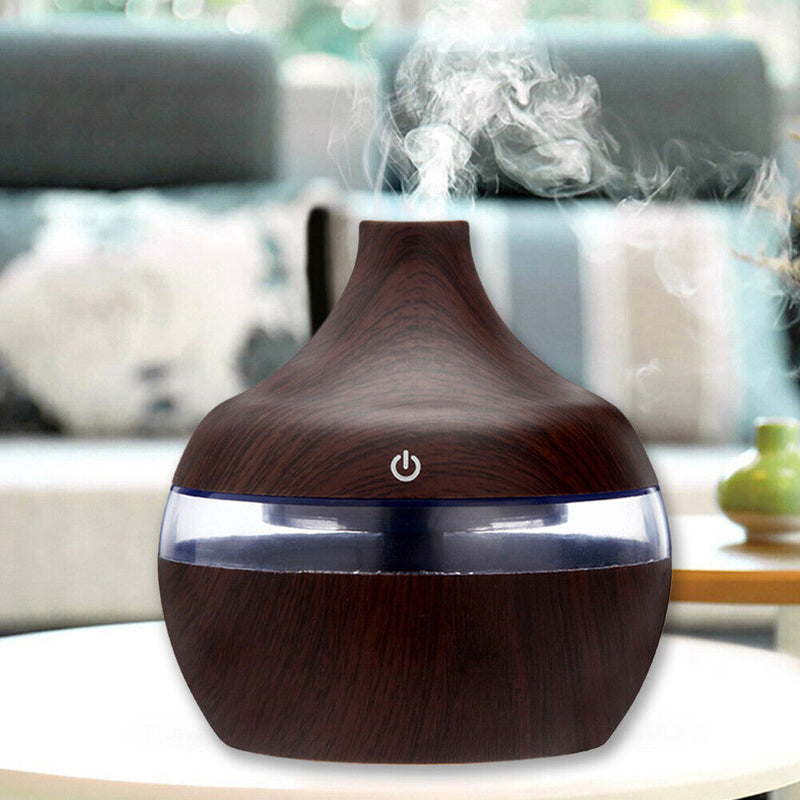 Aroma Oil Diffuser Ultrasonic Wood Grain Air Humidifier (Dark wood grain) Newly