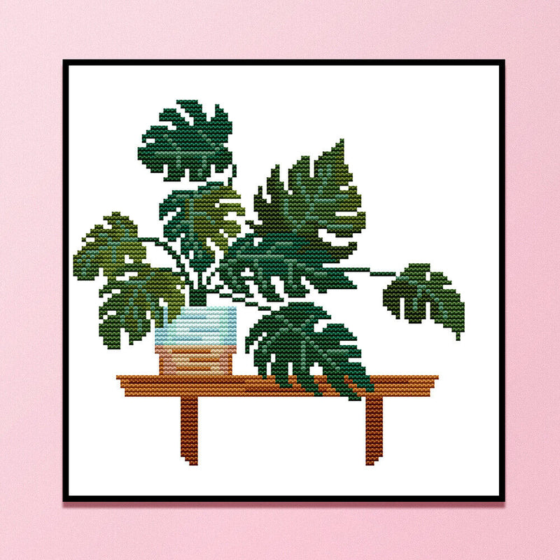 14CT Partial Cross Stitch Monstera Stamped DIY Embroidery Kits Printed Art