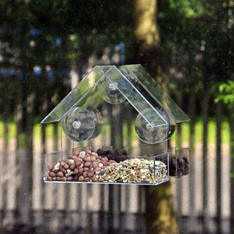 Plastic Window Bird Feeder, Transparent, Suction Cup, House Shape Birdfeeders
