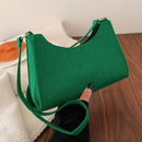 Women Felt Solid Color Shoulder Bag Casual Zipper Messenger Bag (Green)