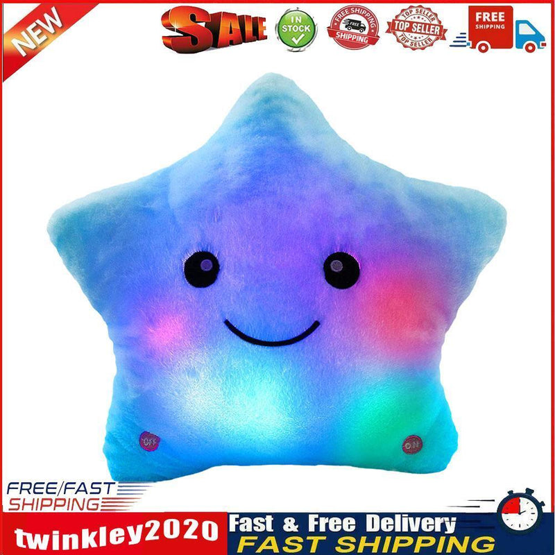 25cm Luminous Colorful Pillow Star Cushion Plush Kid Christmas Toys (Blue) Newly