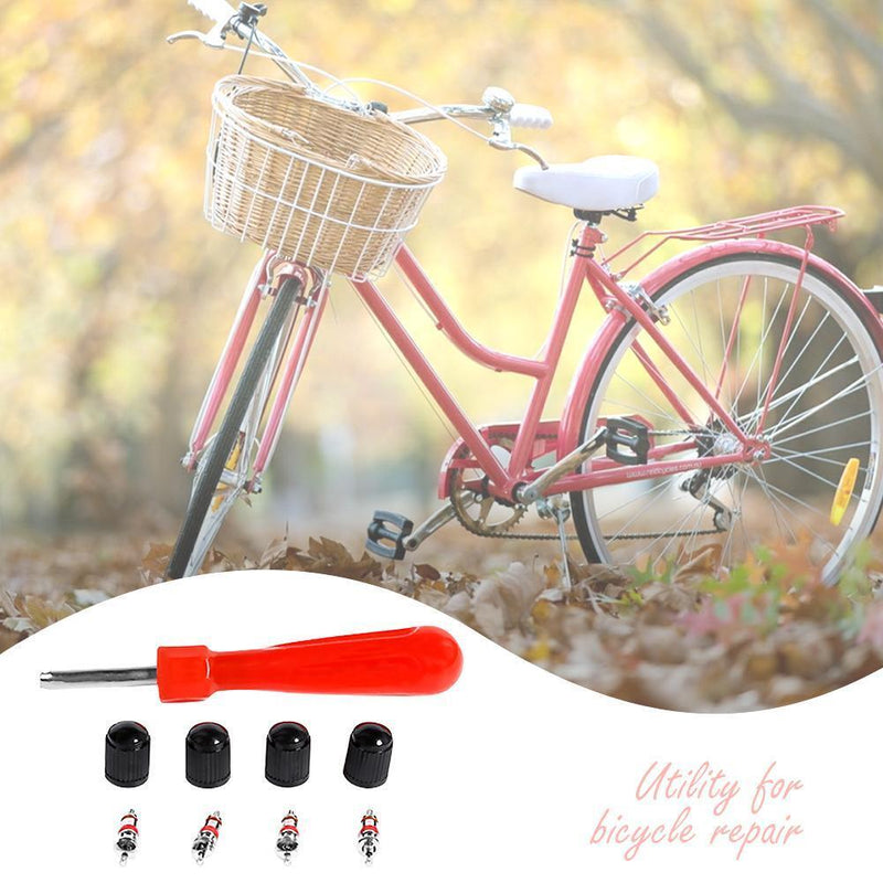 4 Valve Cores+4 Valve Caps+1 Valve Stem Screwdriver Repair Set for Car Bike Bus