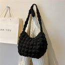 Women Pleated Solid Color Handbag Zipper Small Messenger Bag (Black)