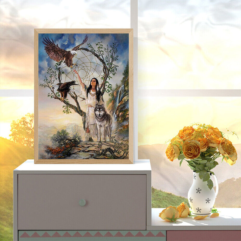 5D DIY Diamond Painting Kits Full Round Drill Girl and Wolf Mosaic Picture Decor