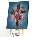 Hand Painted Artwork DIY Cross Flowers Painting By Numbers Kit Picture Craft