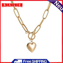 Love Heart Pendant Necklace Simple Metal Women OT Buckle Clavicle Chain Jewelry