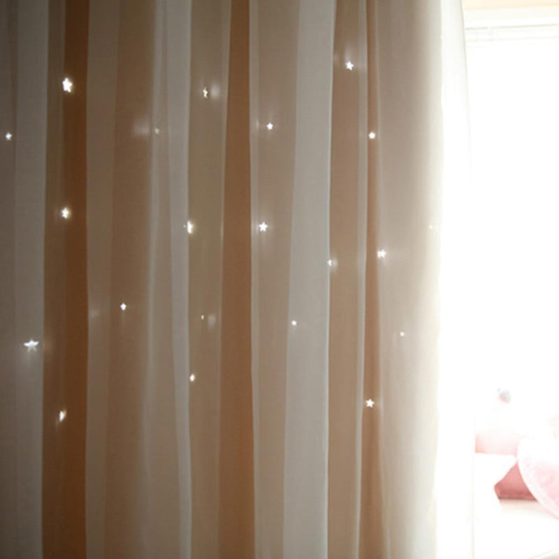 1pc Hollowed Star Shading Window Curtain Drapes Purdah for Home(Ivory)