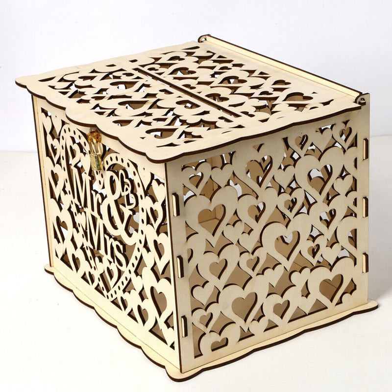 Wood Wedding Card Box DIY Mr Mrs Hollow Love Wedding Supplies Gift (02) Newly