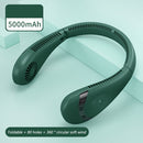 5000mAh Hanging Neck Fan USB Rechargeable Bladeless Sport Mute Fans (Green)