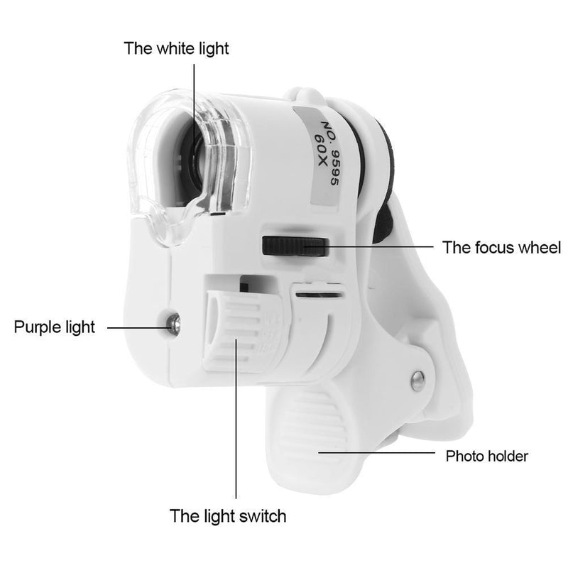 highplus Magnifier Universal 60x Cell Phone Microscope Camera Clip Lens with LED Light