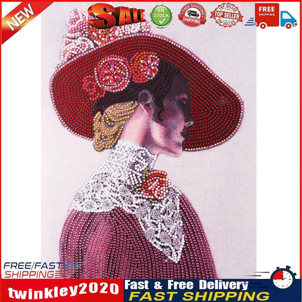 Special Shaped 5D Lady with Bowler Hat Kit DIY Diamond Painting (Y146) Newly