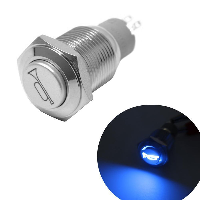 Car RV Boat Bell Horn 12V Auto Reset Blue LED Push Button Momentary Switch