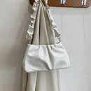 Retro Women Pleated PU Shoulder Bag Casual Ladies Small Pure Color Underarm Bags