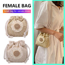 5pcs Women Straw Bucket Flower Drawstring Crossbody Shoulder Bags(Beige)