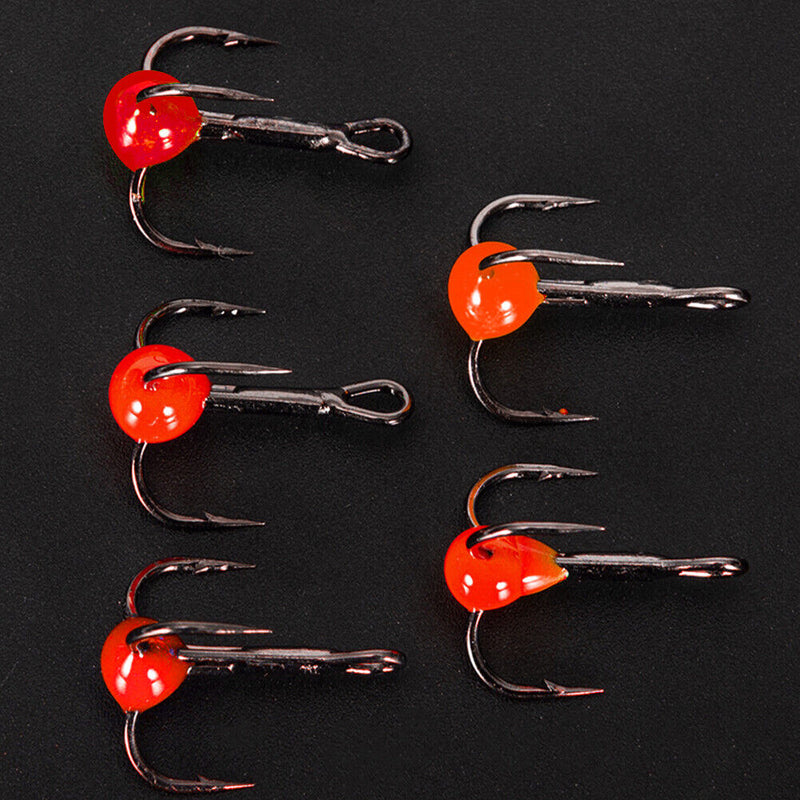 10pcs Ice Fishing Sharpened Treble Hooks Carbon Steel Mini Hook Red (10) Newly