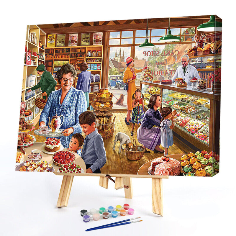 Hand Painted on Canvas DIY Dessert Market Oil Paint By Numbers Drawing Kit Craft