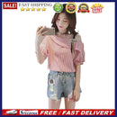 Fashion Women Strap Short Sleeve Stripe Tops Off Shoulder Loose T-Shirts Tees