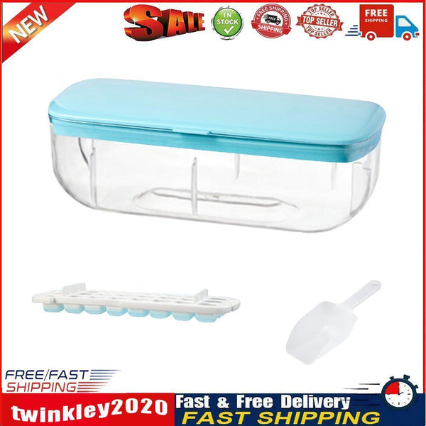 Ice Cube Tray with Lid Silicone Ice Maker Mold Bar Kitchen Tools (Blue) Newly